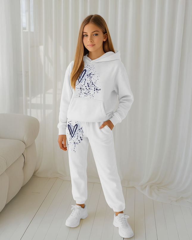 Navy Hearts Printed Hooded Tracksuit Kids