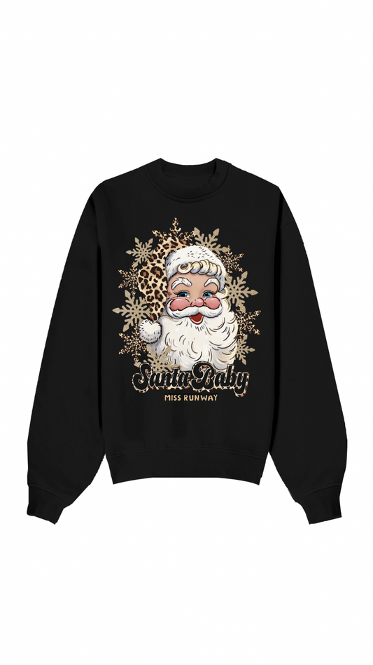 Leopard Print Santa Baby Christmas Sweatshirt Black