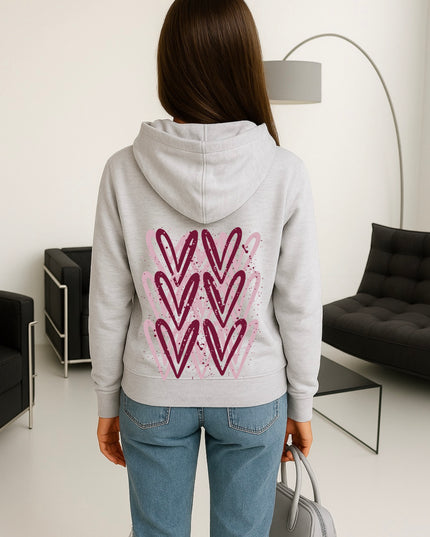 Burgundy Heart Printed Hoodie