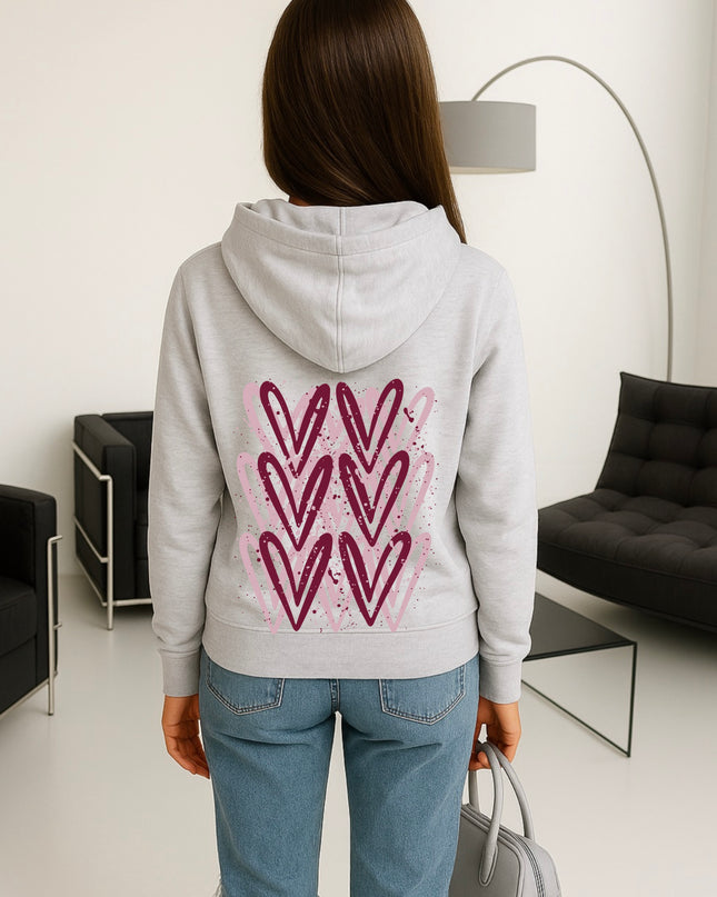 Burgundy Heart Printed Hoodie