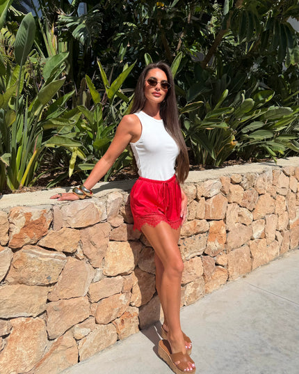 Satin Shorts With Lace Edge Red (Pre order 25th Aug)