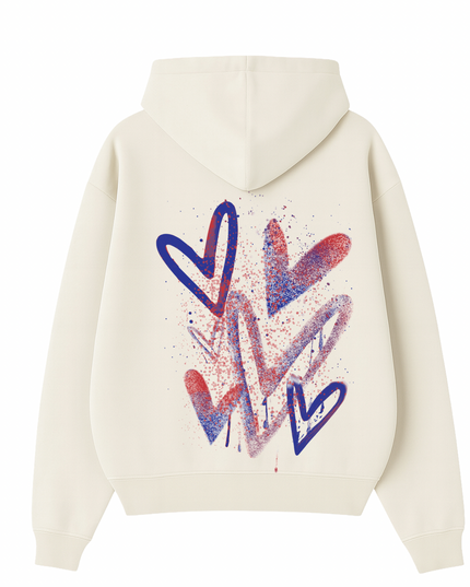 Red/Royal Scatter Heart Printed  Hoodie Kids