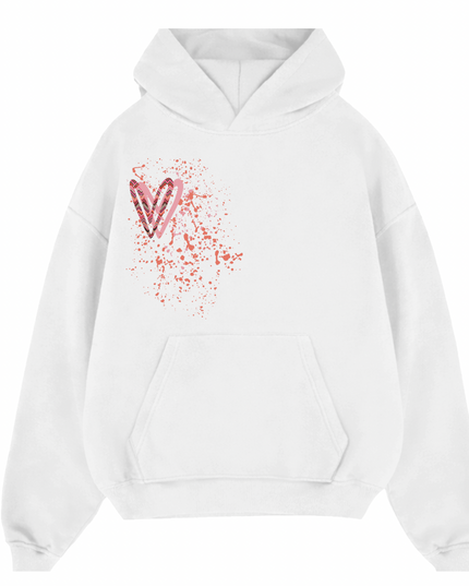 Coral Zig Zag Heart Printed Hoodie Adults