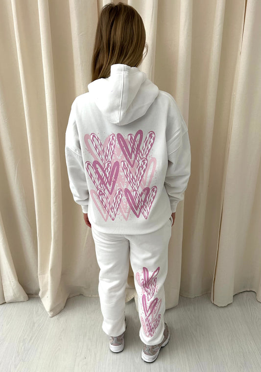 Baby Pink Candy Cane Heart Graffiti Hooded Tracksuit White