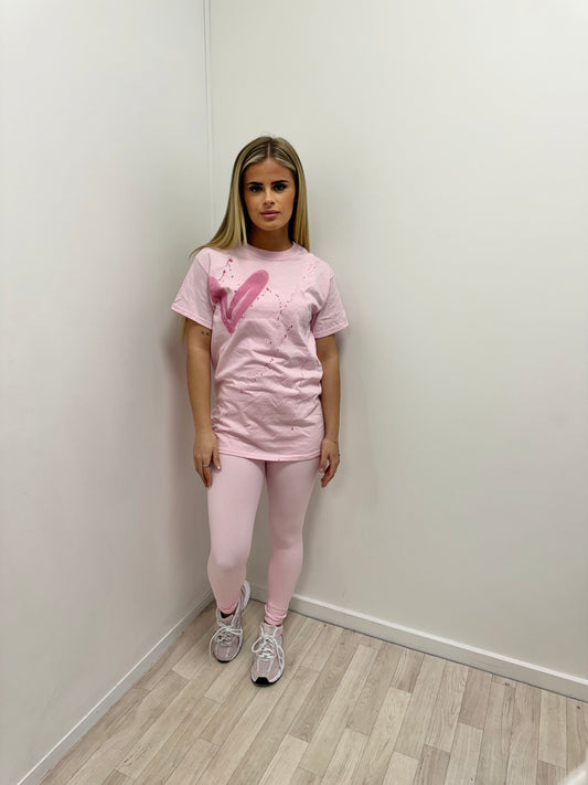 Pink Heart Pink T-Shirt And Legging Set