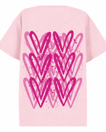 Hot Pink Heart Printed T-shirt Adult