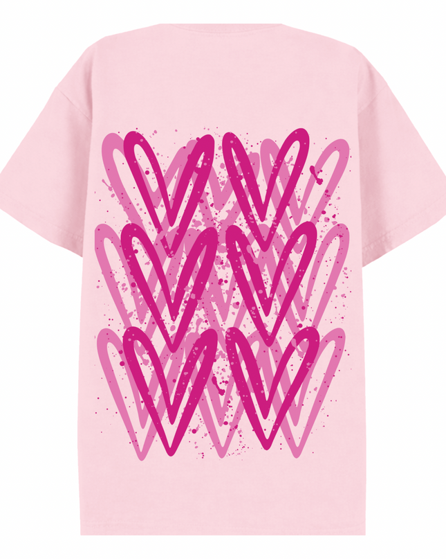 Hot Pink Heart Printed T-shirt Adult