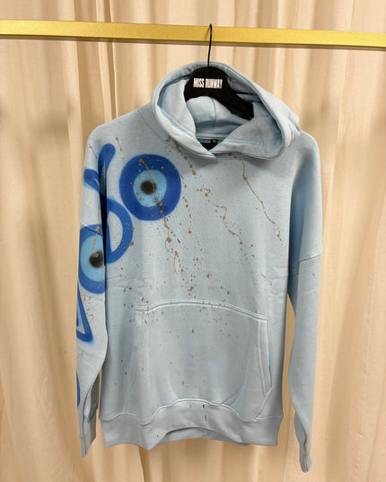 Evil Eye, Peace, Heart Spray Painted Blue Hoodie Kids
