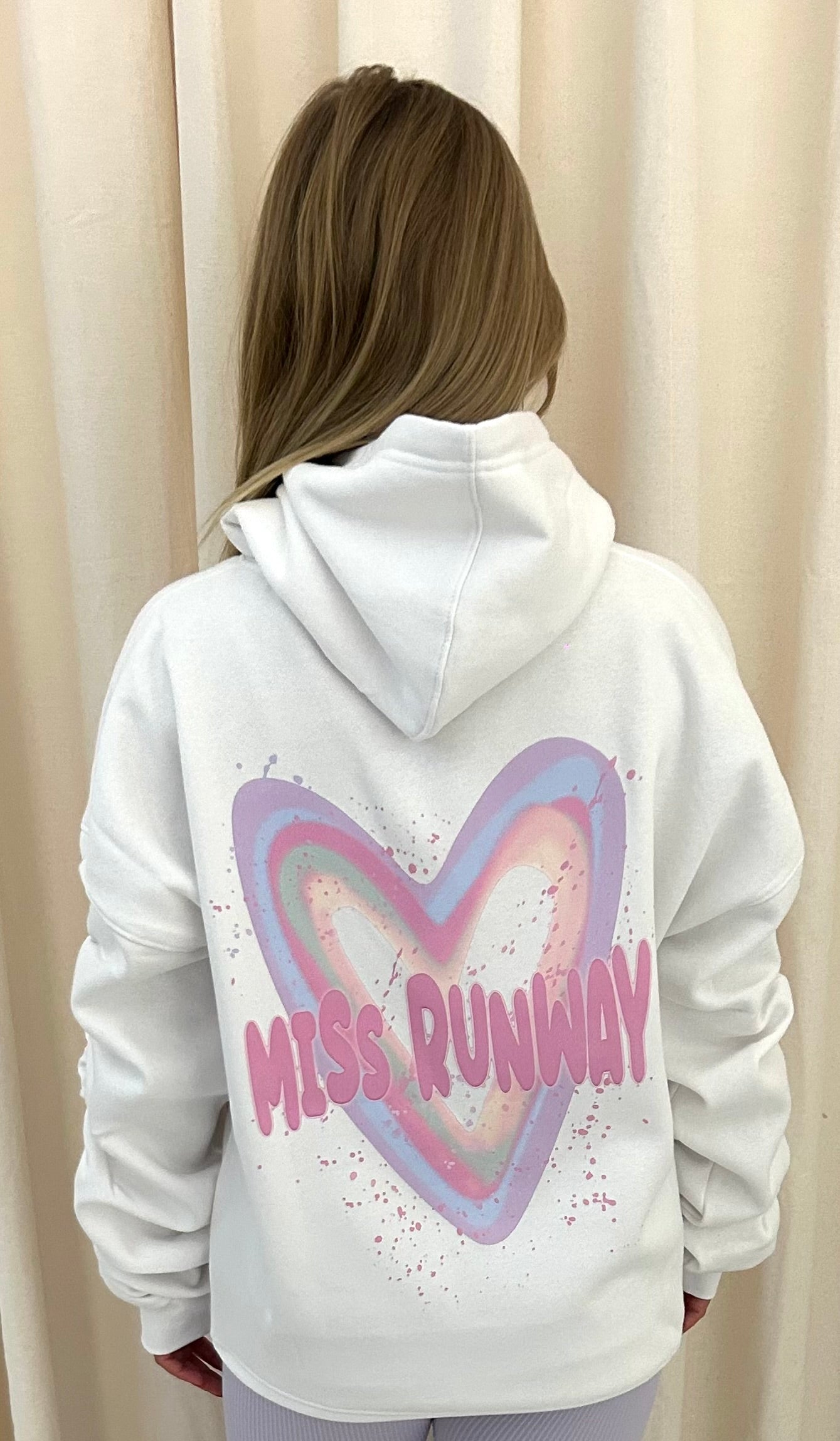 Miss Runway Pastel Heart Graffiti Ruched Hoodie White