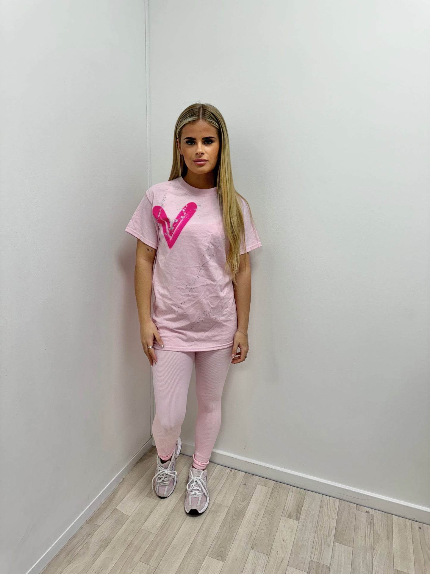 Hot Pink Heart Pink T-Shirt And Legging Set