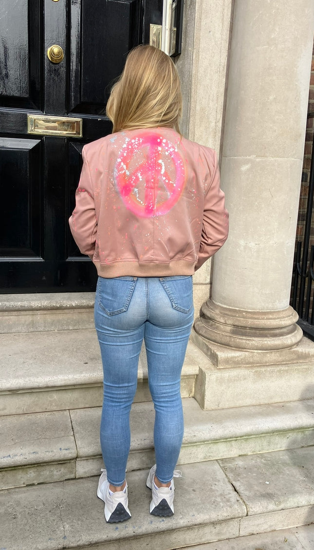 Spray Painted Bomber Jacket Pink