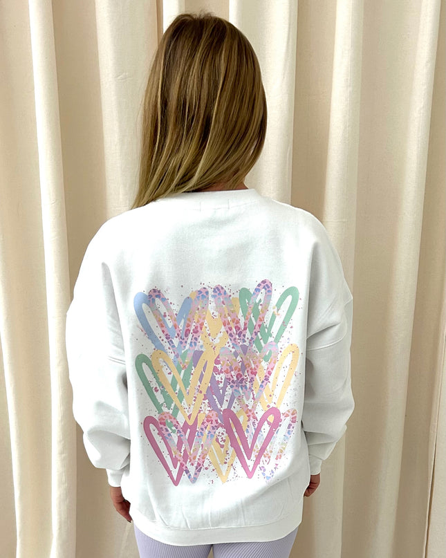 Pastel Leopard Heart Graffiti Sweatshirt White