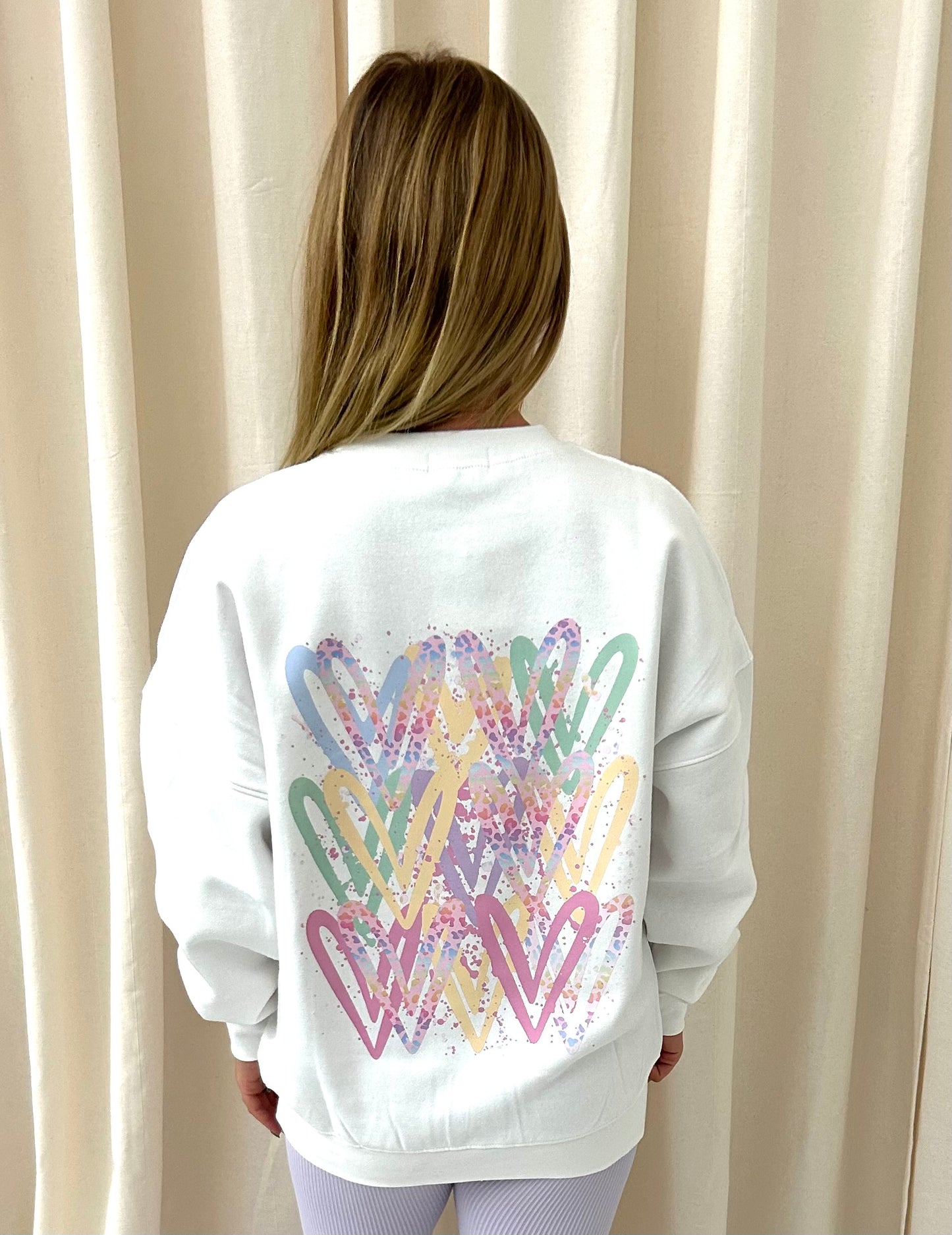 Pastel Leopard Heart Graffiti Sweatshirt White