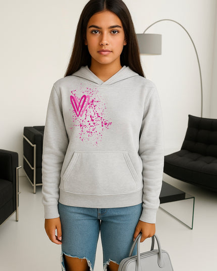 Hot Pink Heart Printed Hoodie