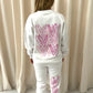 Baby Pink Candy Cane Heart Graffiti Hooded Sweatshirt Tracksuit White