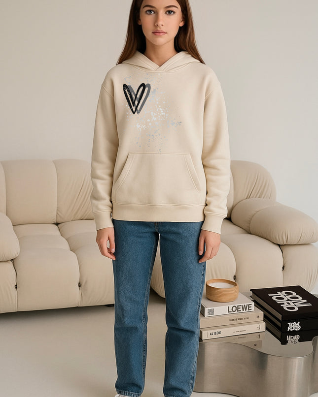 Dark Grey Heart Printed Hoodie
