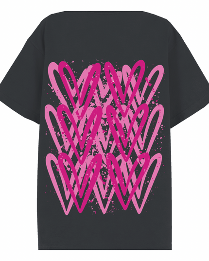 Hot Pink Heart Printed T-shirt Adult
