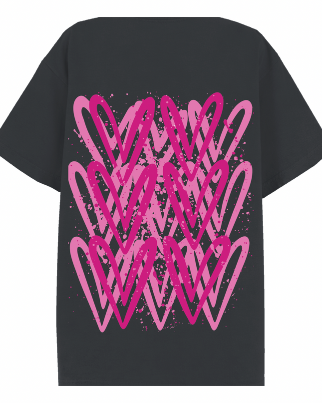 Hot Pink Heart Printed T-shirt Adult