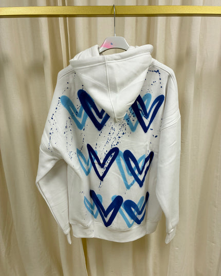 Royal Blue Hearts Spray Painted Hoodie Adults