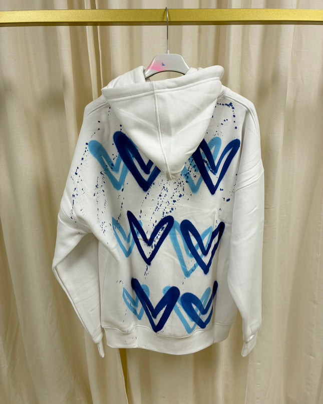 Royal Blue Hearts Spray Painted Hoodie Adults