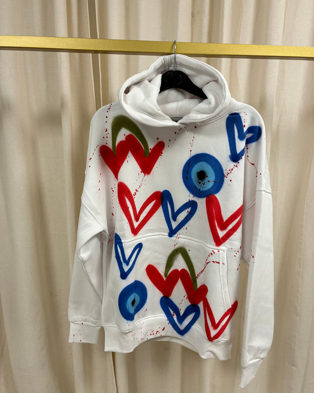 Evil Eye, Cherry Spray Painted Hoodie Adults