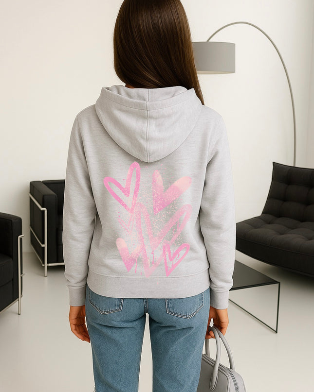 Pink Scatter Hearts Printed Hoodie
