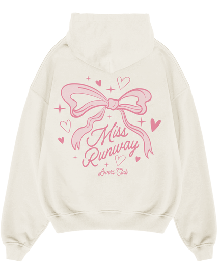 Miss Runway Pink Bow Lovers Club Hoodie Ecru