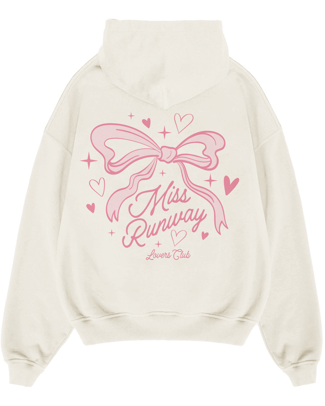 Miss Runway Pink Bow Lovers Club Hoodie Ecru