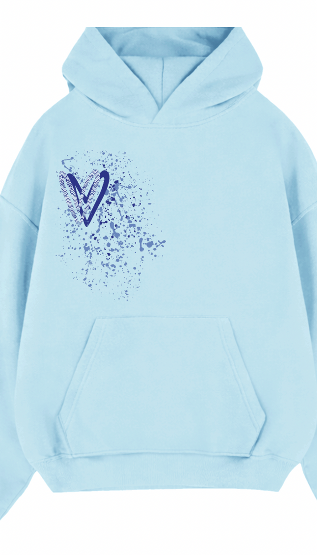 Royal Blue Zig Zag Heart Printed Hoodie – image 8