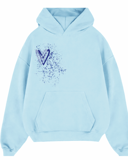 Royal Blue Zig Zag Heart Printed  Hoodie Kids