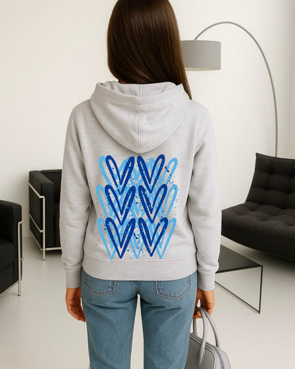 Royal Blue Heart Printed Hoodie