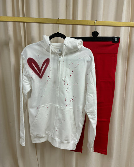 Red Heart Spray Painted Zip Up Hoodie & Leggings Kids