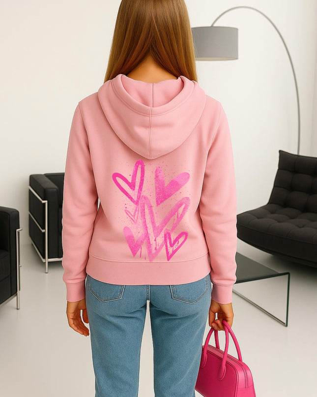 Hot Pink Scatter Hearts Printed Hoodie