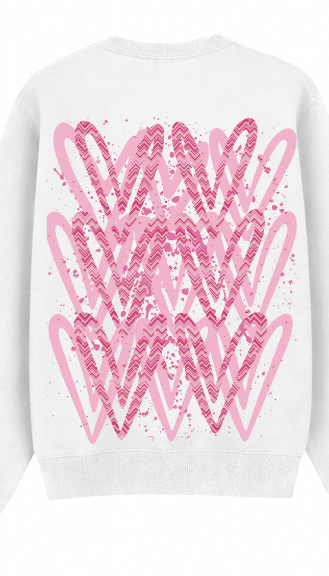 Hot Pink Zig Zag Heart Printed Sweatshirt – additional view