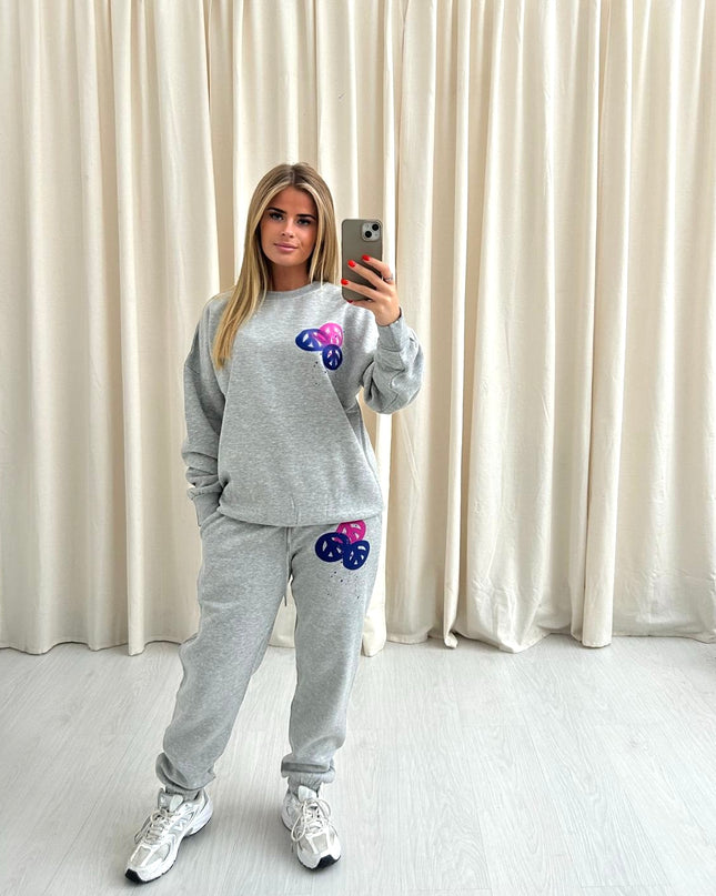 Peace & Love Graffiti Sweatshirt Tracksuit Grey