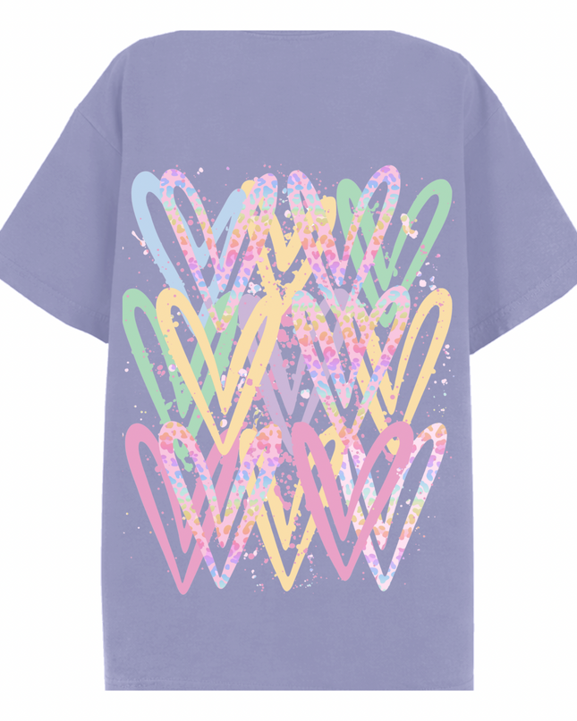 Pastel Leopard Print Heart Printed T-shirt Adult