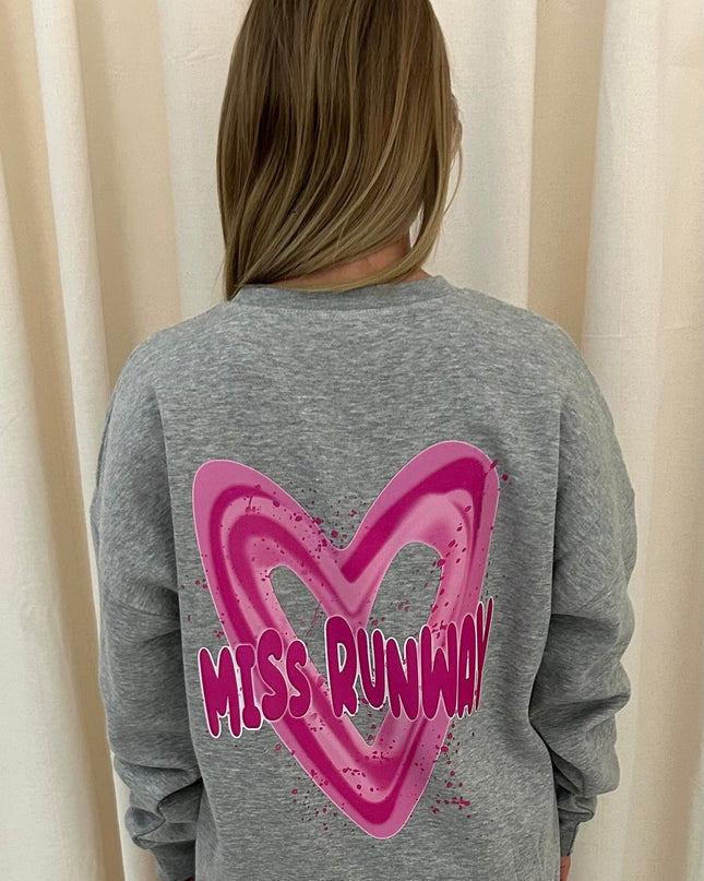 Miss Runway Pink Heart Printed Sweatshirt Adults