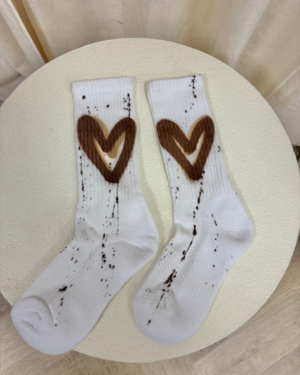 Brown Heart Spray Painted Socks