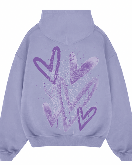 Lilac Scatter Heart Printed Hoodie Adults