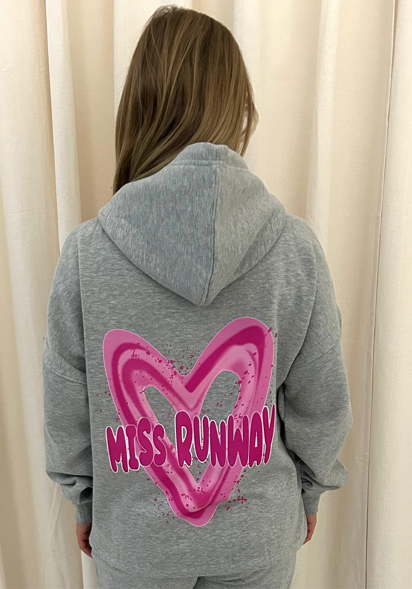 Miss Runway Pink Heart Graffiti Hoodie Grey