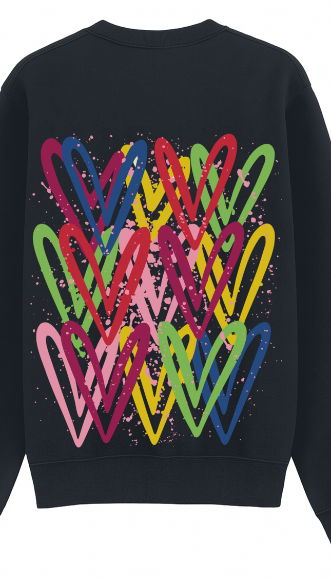 Dark Multicoloured Heart Printed Sweatshirt – image 9