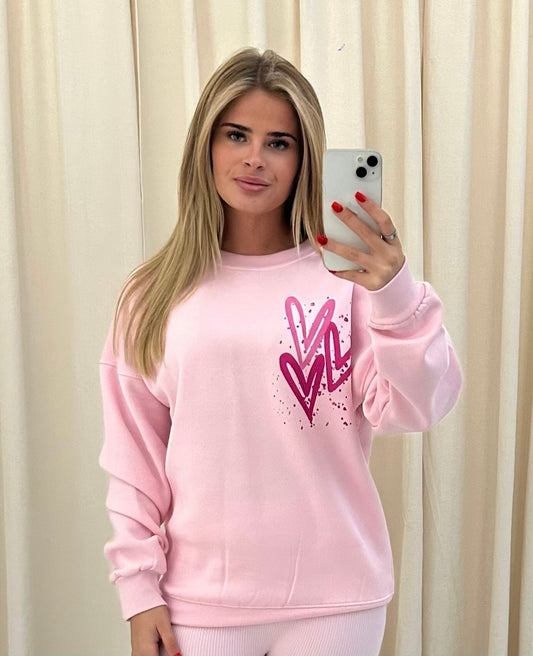 Miss Runway Pink Heart Graffiti Sweatshirt Pink