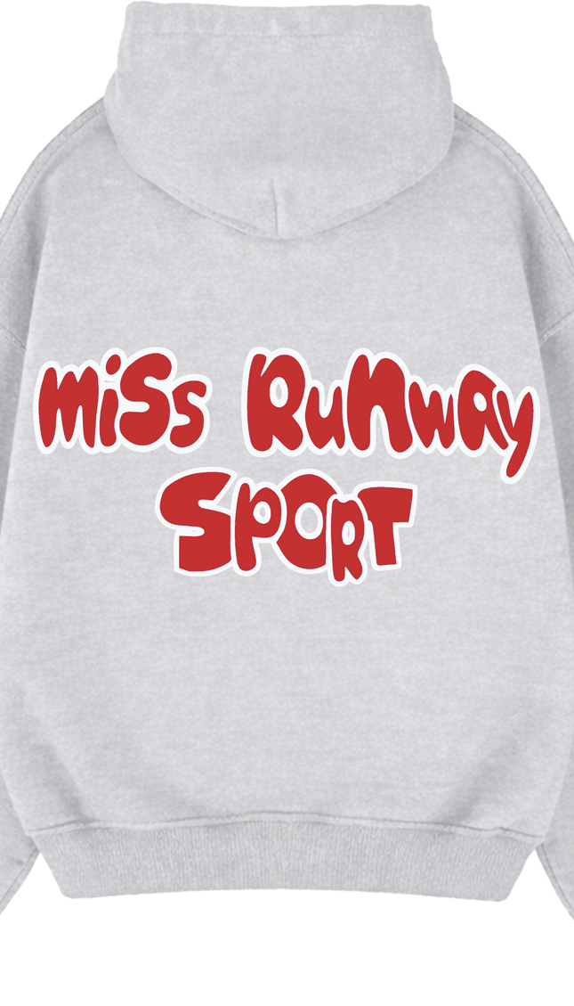 Miss Runway Sport Hoodie Grey/Red – adult printed hoodie by Miss Runway