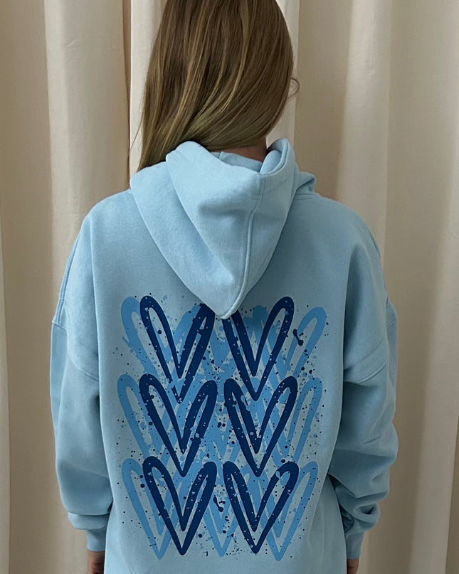 Royal Blue Heart Printed Hoodie Adults