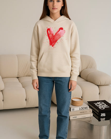 Red/Pink Scatter Hearts Printed Hoodie