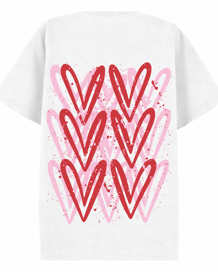 Pink/Red Heart Printed T-shirt Adult