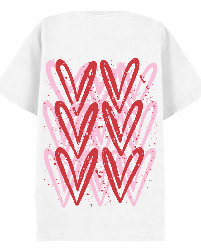 Pink/Red Heart Printed T-shirt Adult