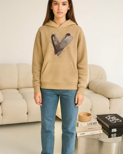 Brown Scatter Hearts Printed Hoodie