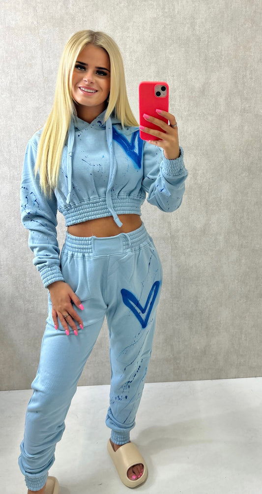 Blue Heart Cropped Hooded Tracksuit