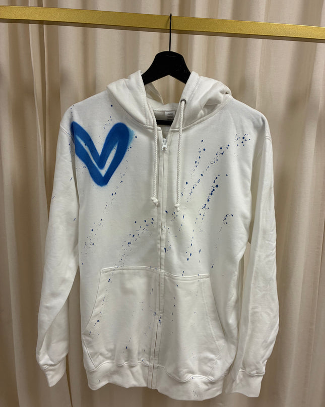 Royal Blue Hearts Spray Painted Zip Up Hoodie Adults